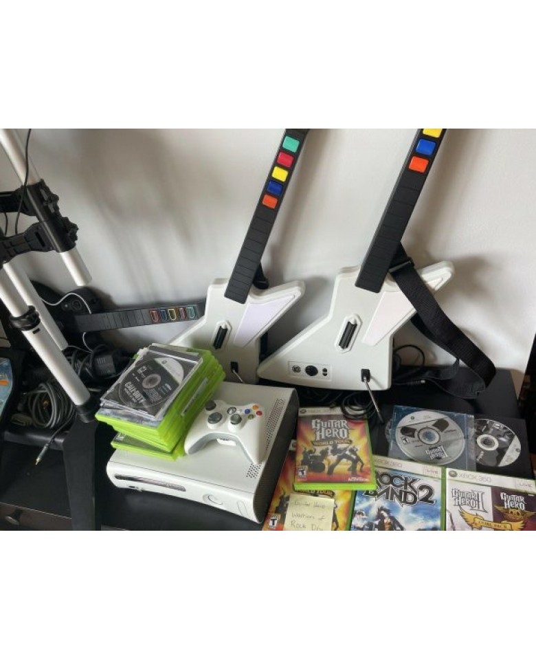 Xbox 360 Guitar Hero Lot Game Controller Drums Console Cords Rock Band 2 3 Tour