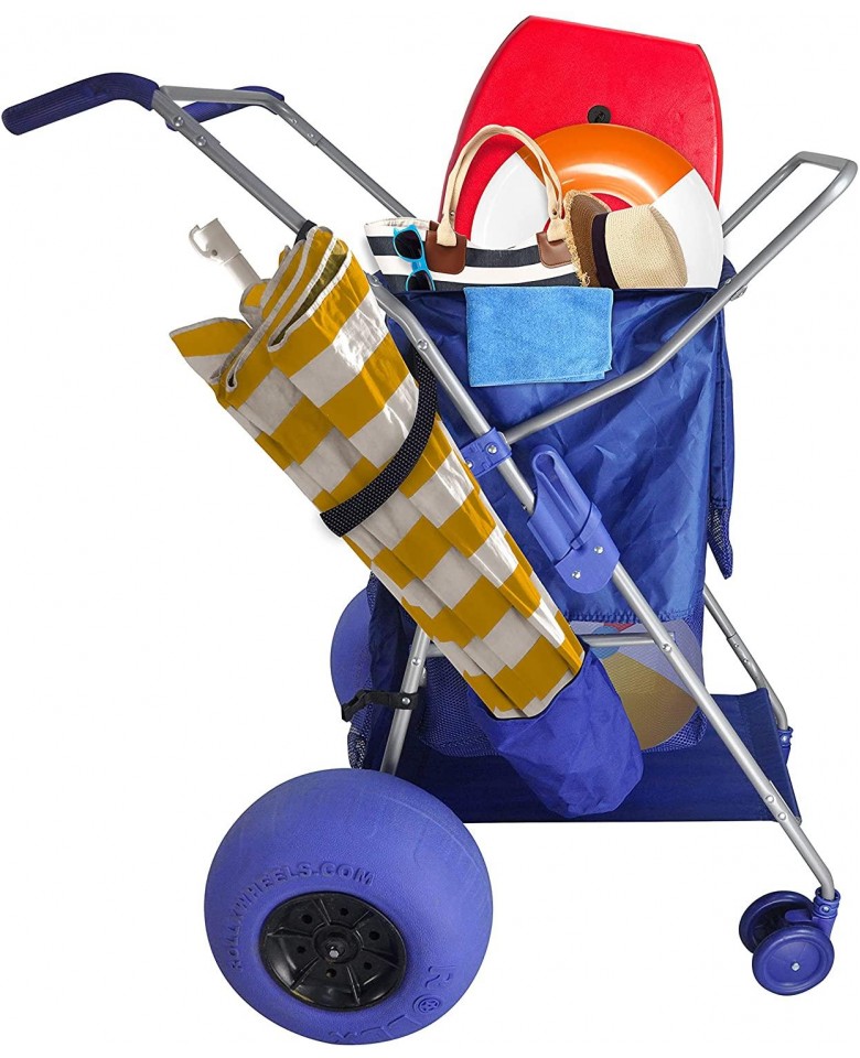 RollX Foldable Storage Wagon Beach Cart 12 inch Balloon Wheels - ( Pump Included ) (Blue)