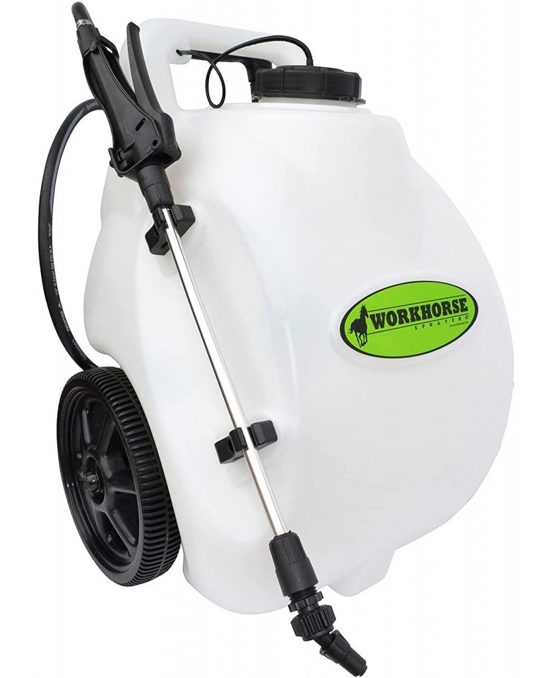 Workhorse Sprayers LG05SS Rechargeable Spot Sprayer - White Portable Sprayer with Wheels, Vertical & Horizontal Stream Range, 5 Gallon Tank. Garden Sprayer