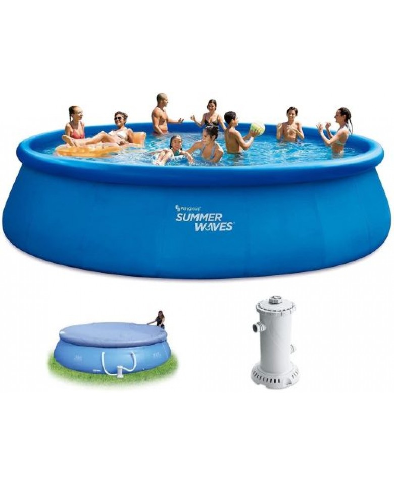 Summer Waves 18ft x 48in Quick Set Above Ground Inflatable Swimming Pool with Filter Pump, Cover, and Ground Cloth