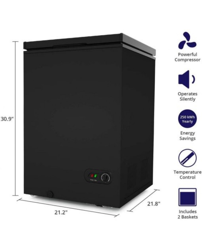 Northair Chest Freezer – 3.5 Cu Ft with 2 Removable Baskets – Reach In Freezer Chest – Quiet Compact Freezer – 7 Temperature Settings – Black