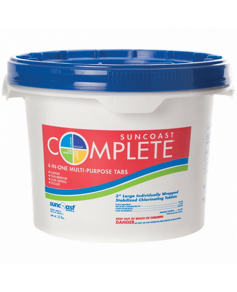Suncoast Complete Chlorine Pool Tablets 3 inch 25 lbs (50 tabs) TUB INCLUDED