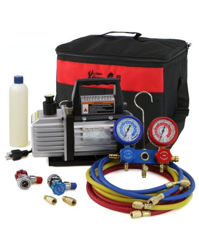 XtremepowerUS 3CFM or 4CFM Air Vacuum Pump HVAC A/C Refrigeration Kit AC Manifold Gauge Set ( 3CFM 1/4HP Air Vacuum Pump)