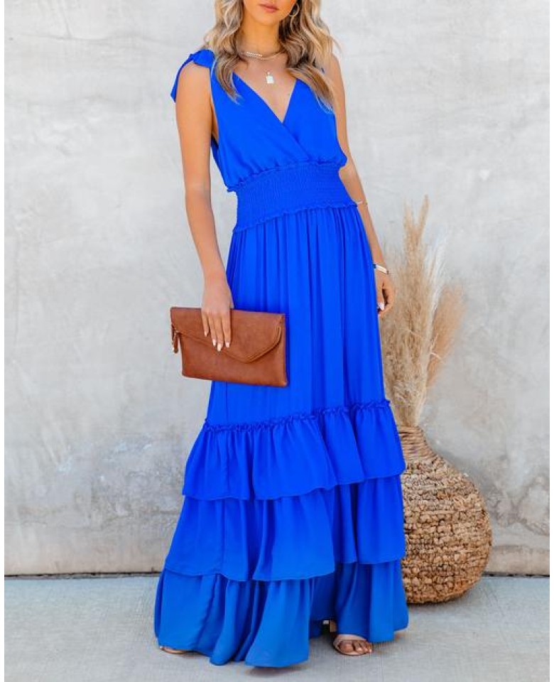 Formal Introduction Ruffle Tiered Maxi Dress - Royal Blue