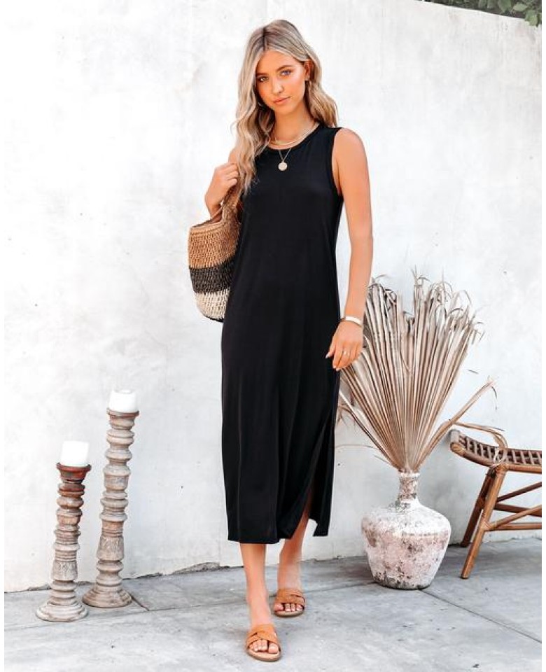Laken Modal Blend Sleeveless Midi Dress - Faded Black