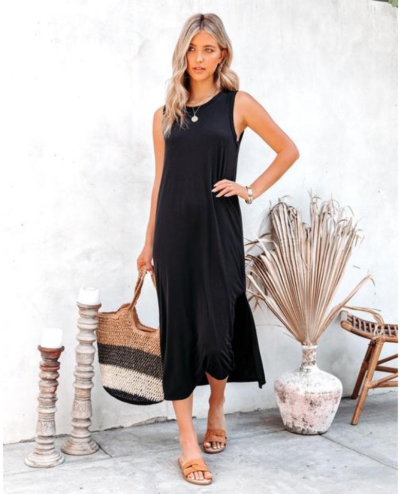 Laken Modal Blend Sleeveless Midi Dress - Faded Black