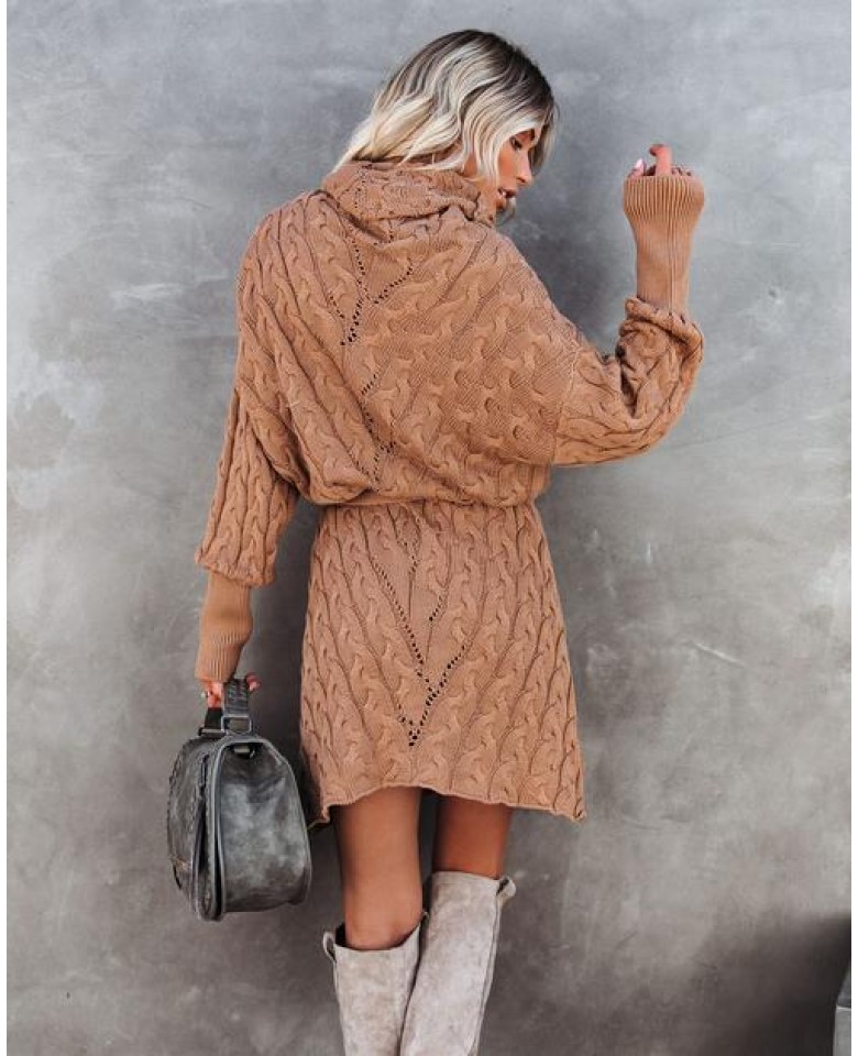 Rivington Cotton Blend Cable Knit Sweater Dress - Camel - FINAL SALE