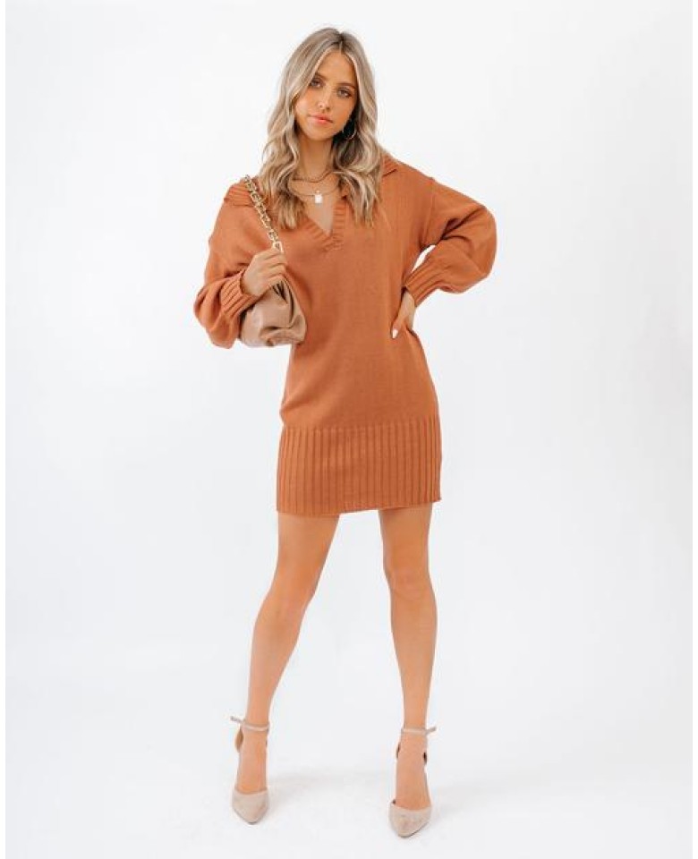 Homer Cotton Blend Sweater Dress - Terracotta - FINAL SALE