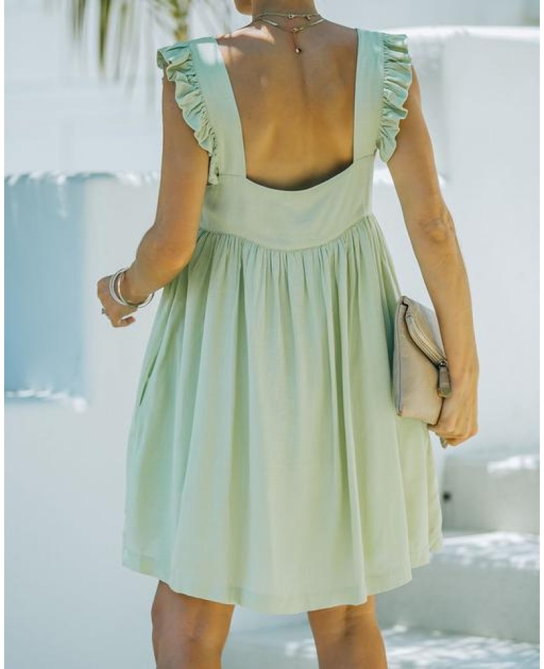 Issy Pocketed Ruffle Babydoll Dress - Lime