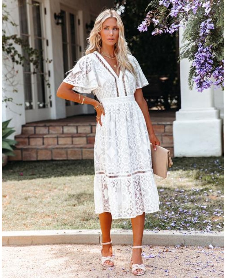 Away With The Breeze Lace Midi Dress
