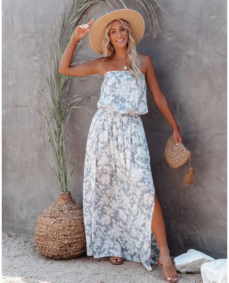 Icy Pocketed Floral Strapless Maxi Dress