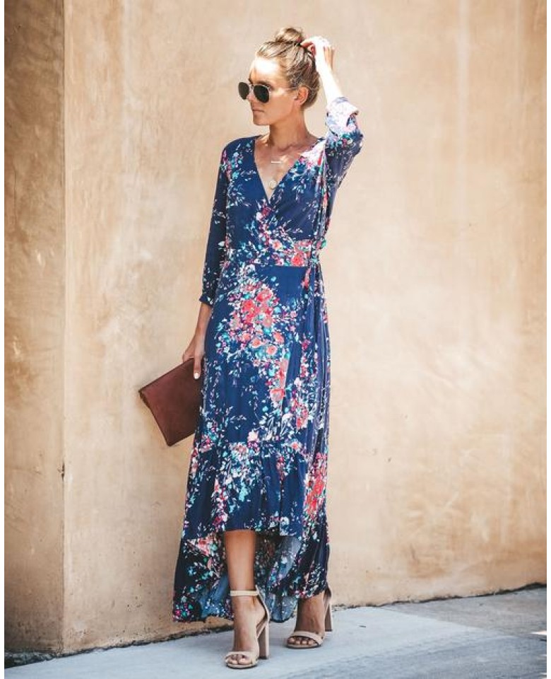 Bunches Of Blooms Wrap Maxi Dress