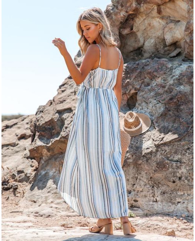 Be Wise Cotton Striped High Low Maxi Dress