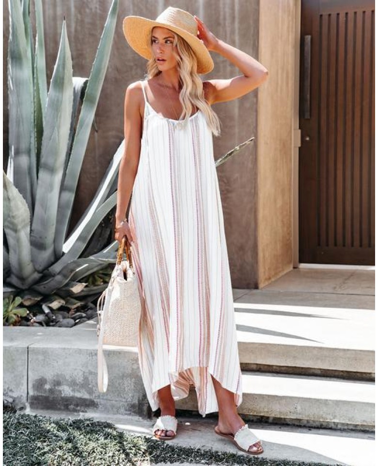 Cottonwood Shimmer High Low Maxi Dress - Coral